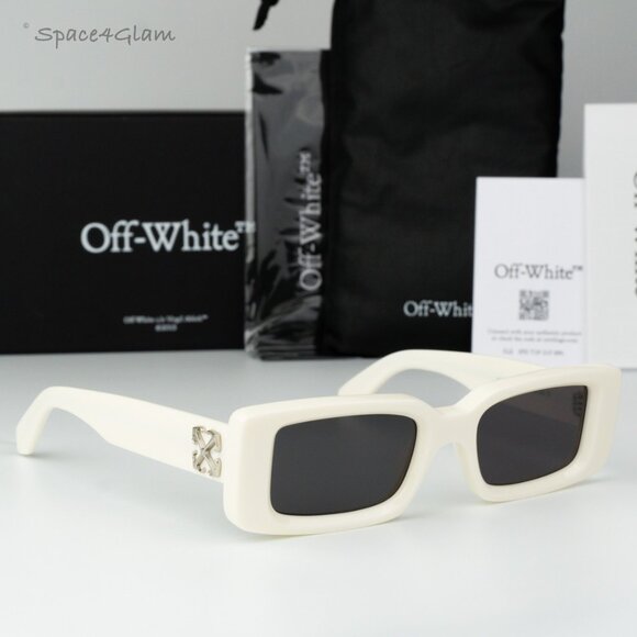 Off-White Women Sunglasses White Grey Square OERI127 ARTHUR 0107 NEW AUTHENTIC